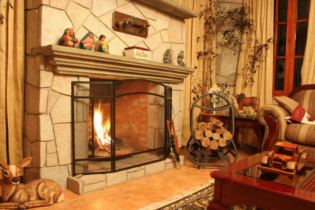 Cozy Fireplace With Fire Lit