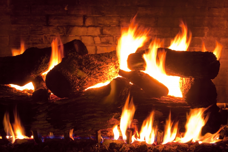 Closeup of Fireplace Logs on Fire