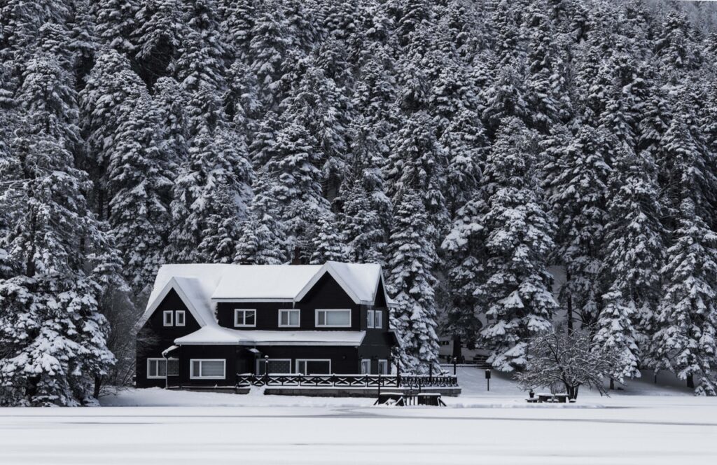Winter Home on a Frozen Lake
