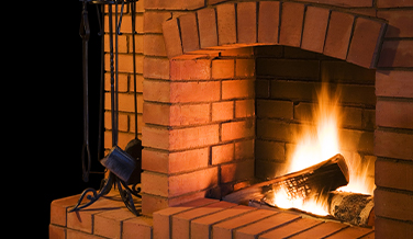 a lit fireplace