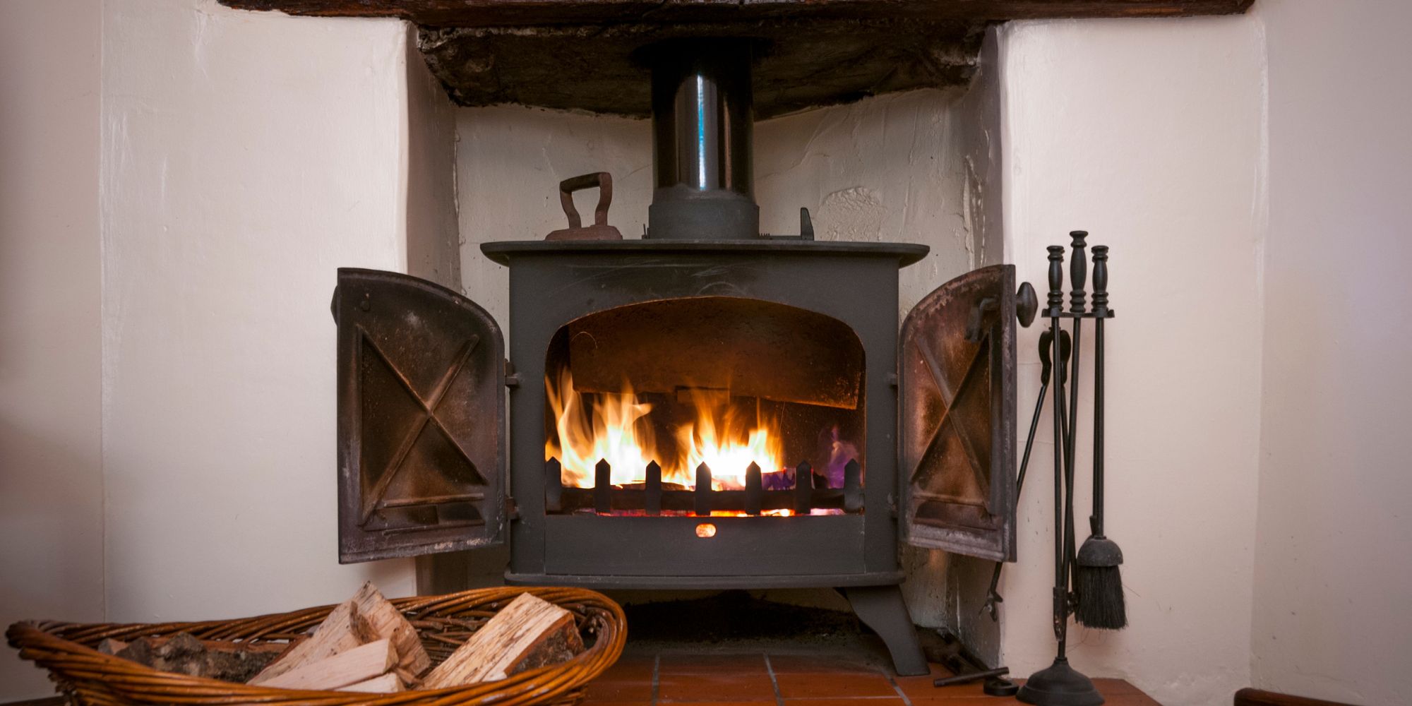 wood burning stove in house