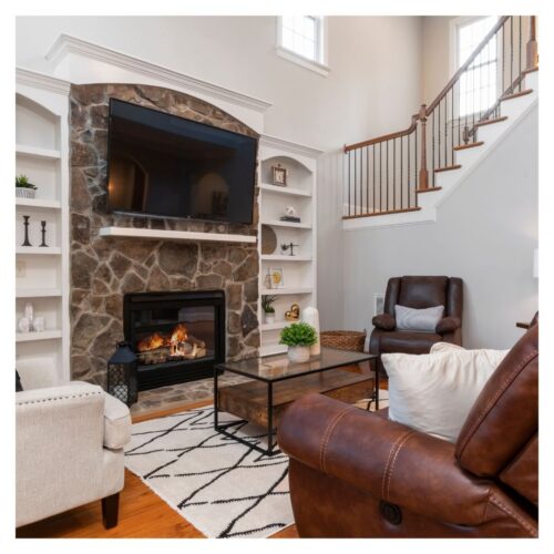 big living room with fireplace