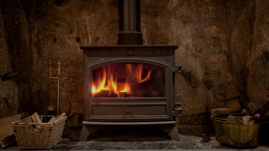 warm wood-burning stove