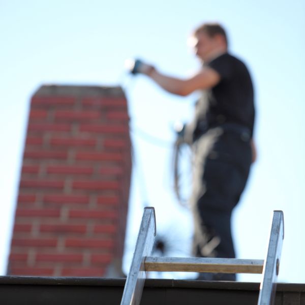 chimney sweep on roof