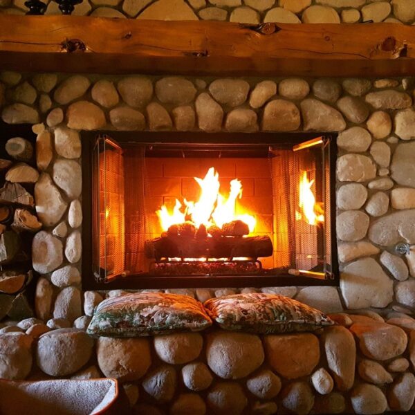 stone fireplace in home