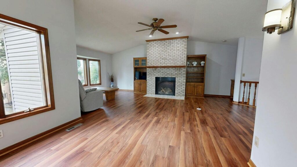 empty living room with fireplace