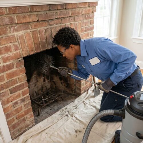 person cleaning chimney